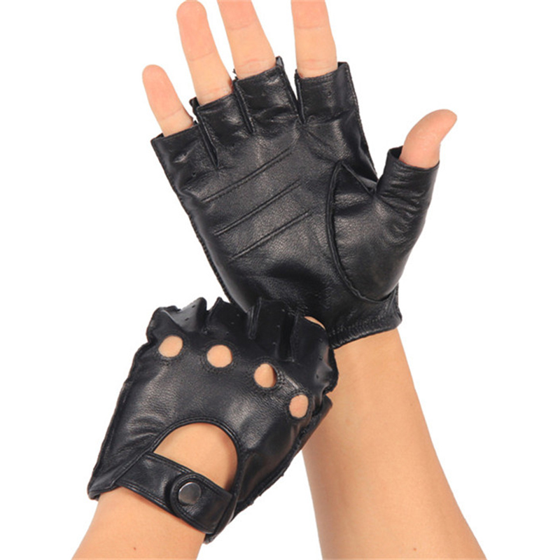 Leather Driving Glove - Luvas semi-dedo de couro genuíno de