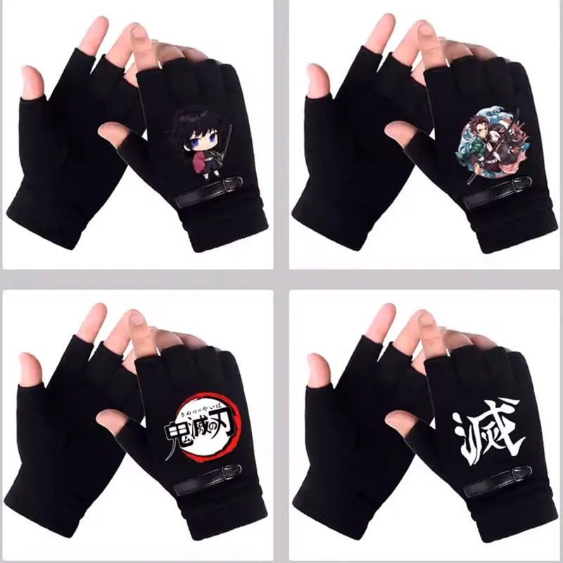 Fingerless Glove Knit - Anime demon slayer estudante metade dedo